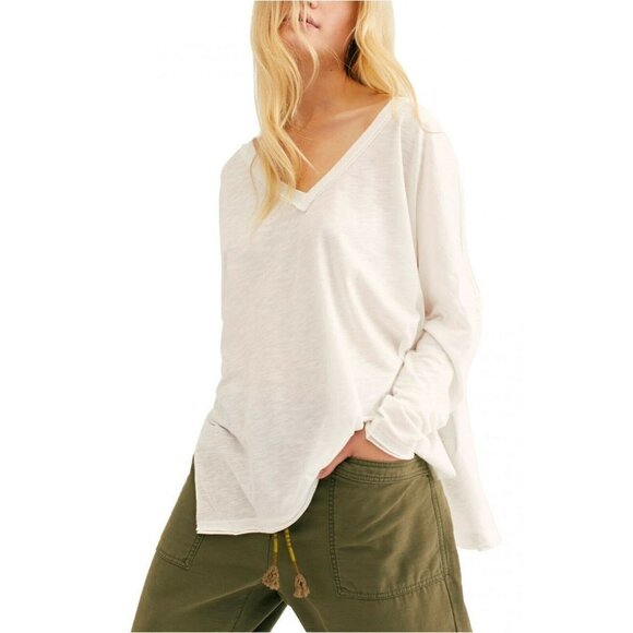 Free People Womens White On My Mind Oversized Light V-Neck Shirt By We The Free - Picture 1 of 11
